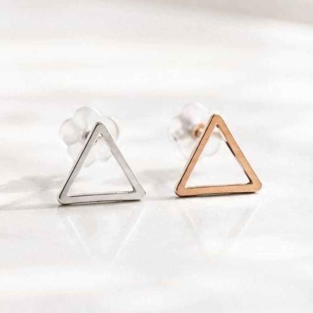 Triangle Stud Earrings Silver-Tone & Rose Gold-Tone Minimalist Design Geometric